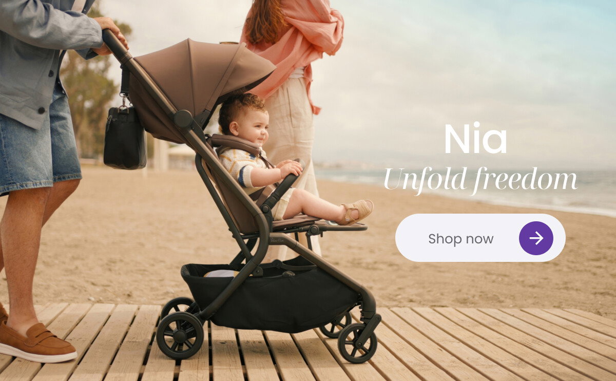 Nia Unfold freedom. Shop now. Image of Silver Cross Nia stroller in overhead cabin of aeroplane