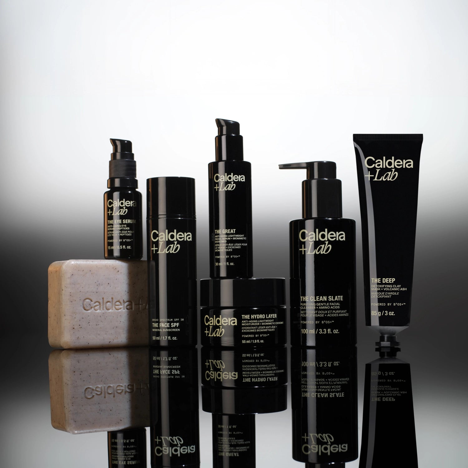 Image of black Caldera + Lab skincare products found in The Works bundle.
