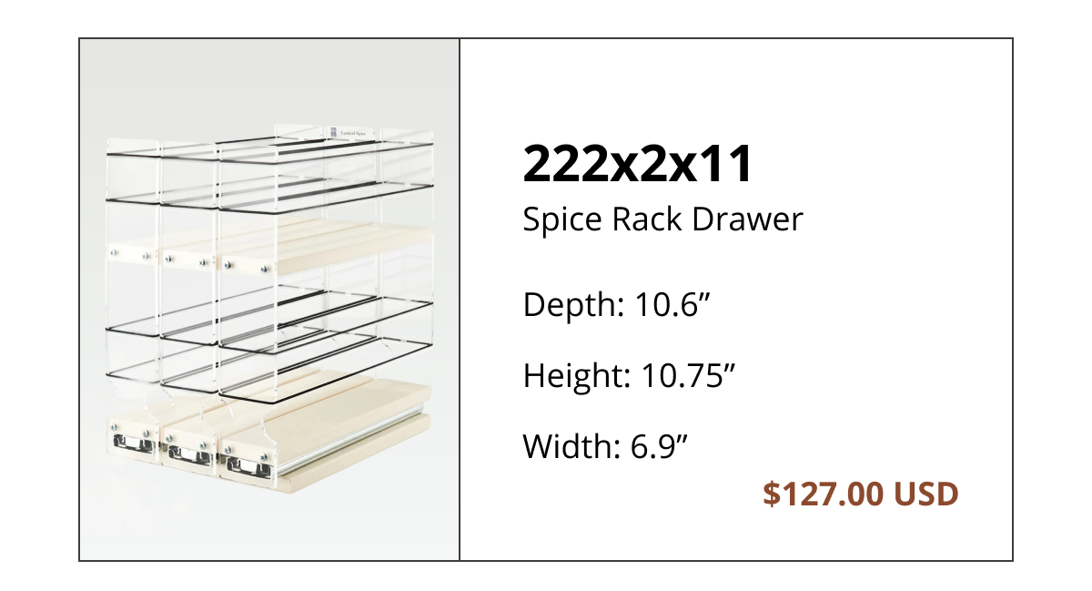 222x2x11 spice rack drawer insert with double-tier pull-out design for kitchen cabinet spice organization
