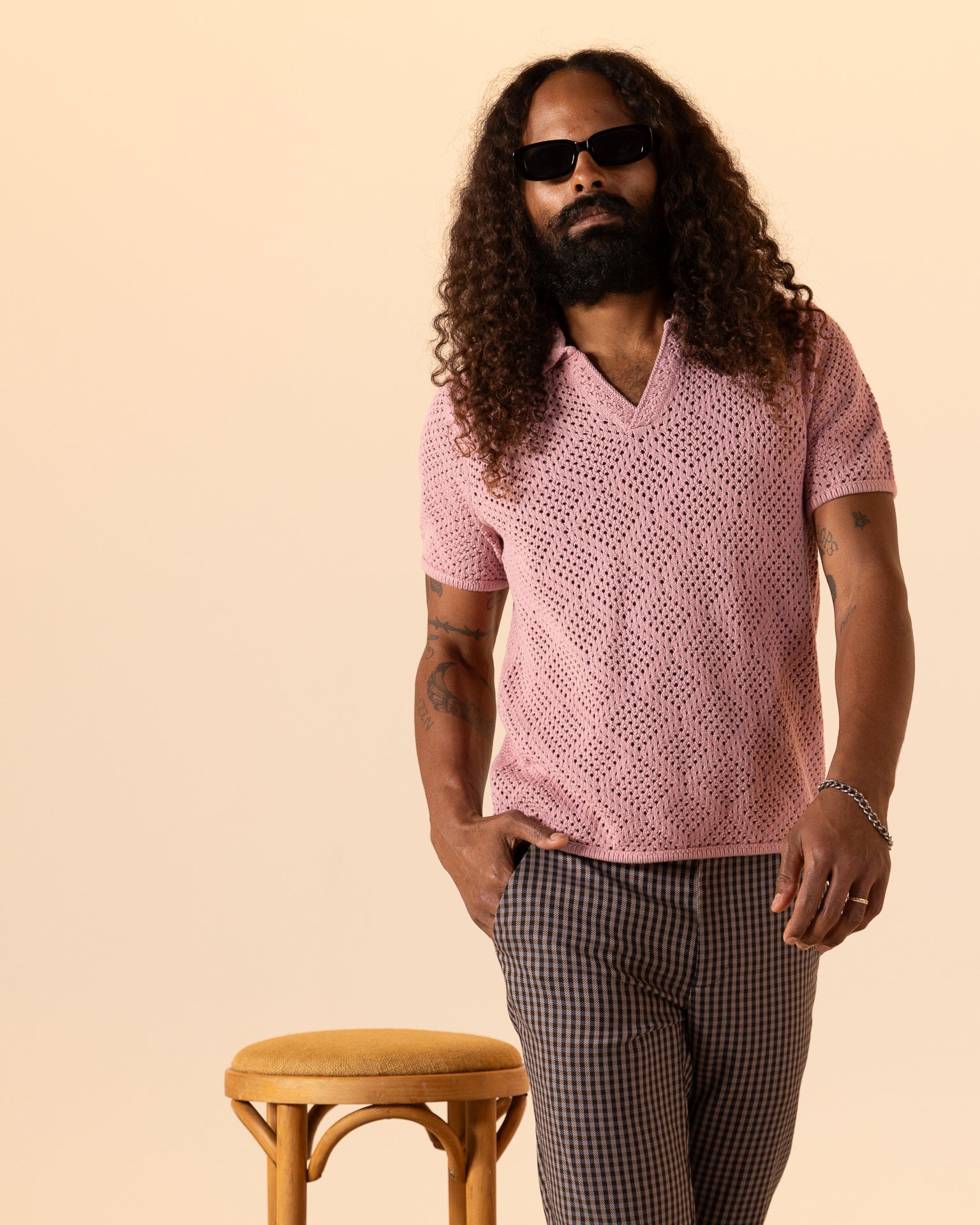 Image of The Antibes Crochet Polo Shirt - Dawn