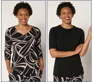 Susan Graver Set of 2 Liquid Knit Print & Solid Tops