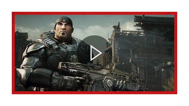 Scrolling screenshots from Gears of War: Reloaded. Play button overlay.
