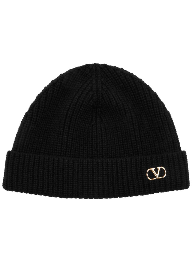 VALENTINO GARAVANI V-logo ribbed cashmere beanie