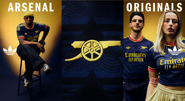 Three People wearing the arsenal away jerseys 