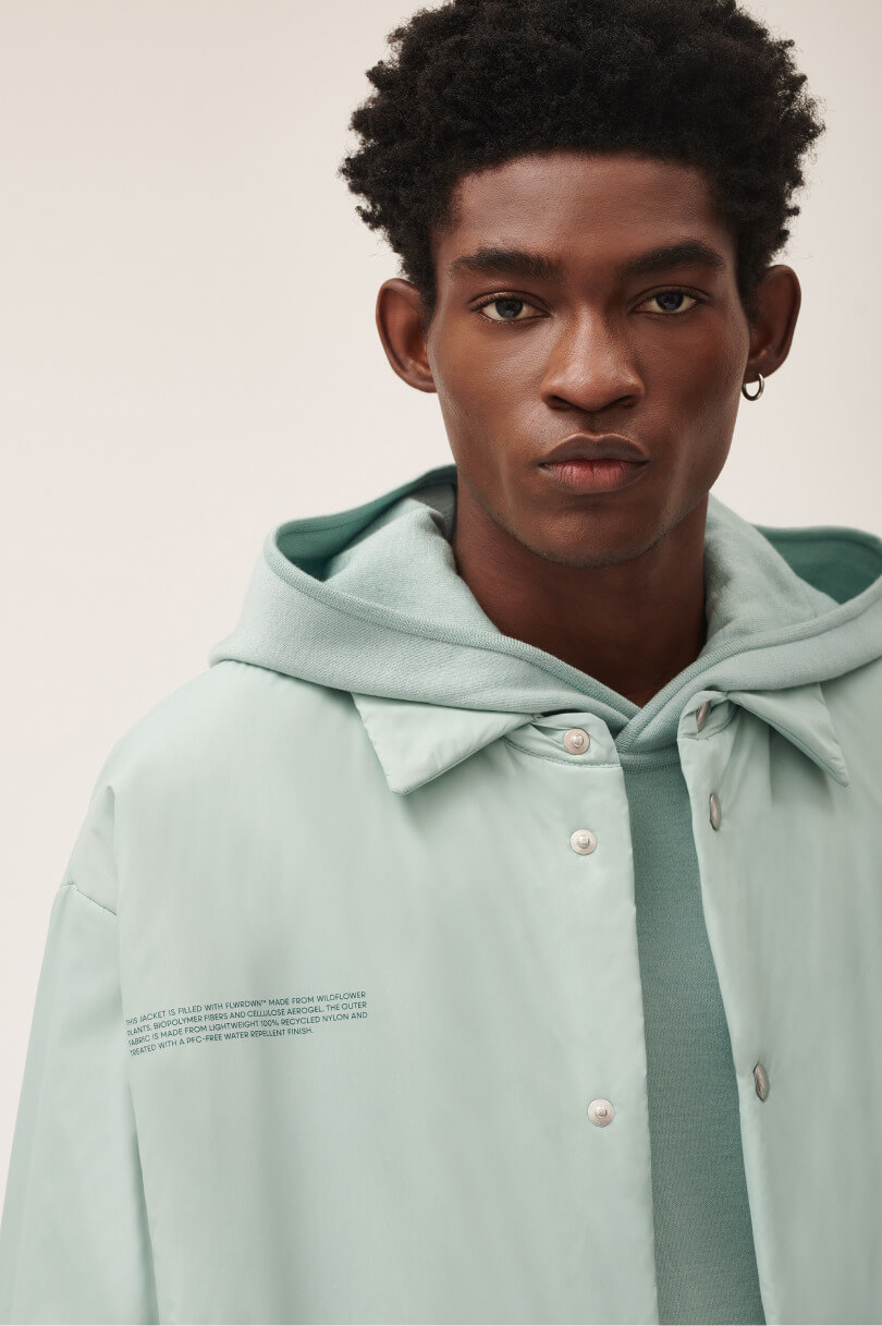 Flower-Warmth Padded Overshirt—Eucalyptus Blue