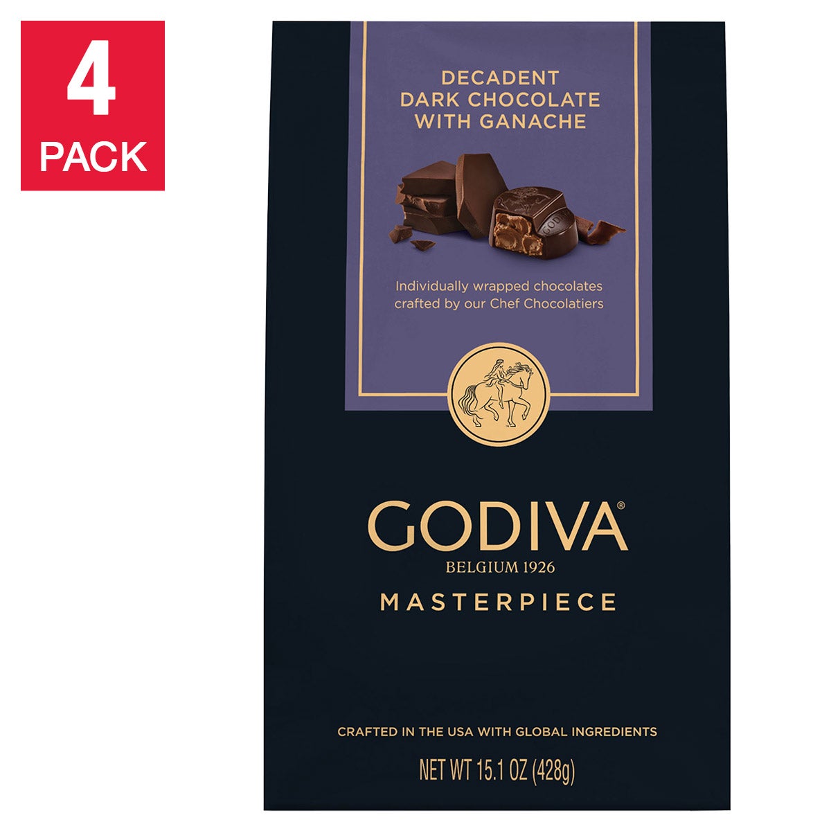 Godiva Masterpieces Dark Chocolate Ganache, 15.1 oz, 4-Pack, 60.4 oz Total