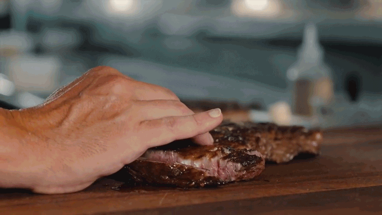GIF: Chef Matthew Accarrino cooking steak in Hestan Oval Roaster