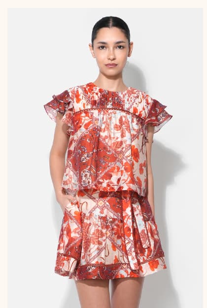 Gemma Pintuck Flutter Sleeves Top