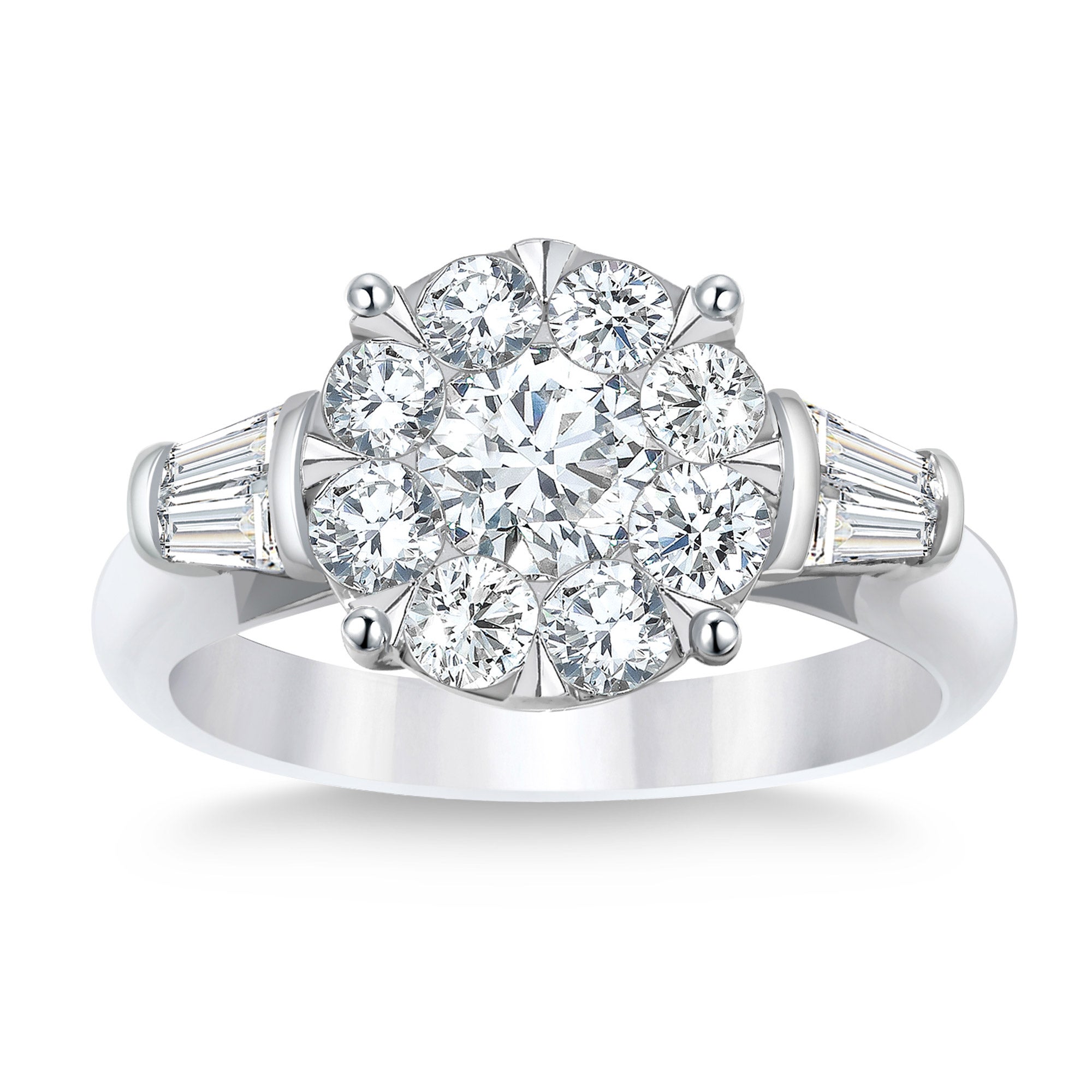 Round Brilliant and Baguette 1.68 ctw Diamond Platinum Ring