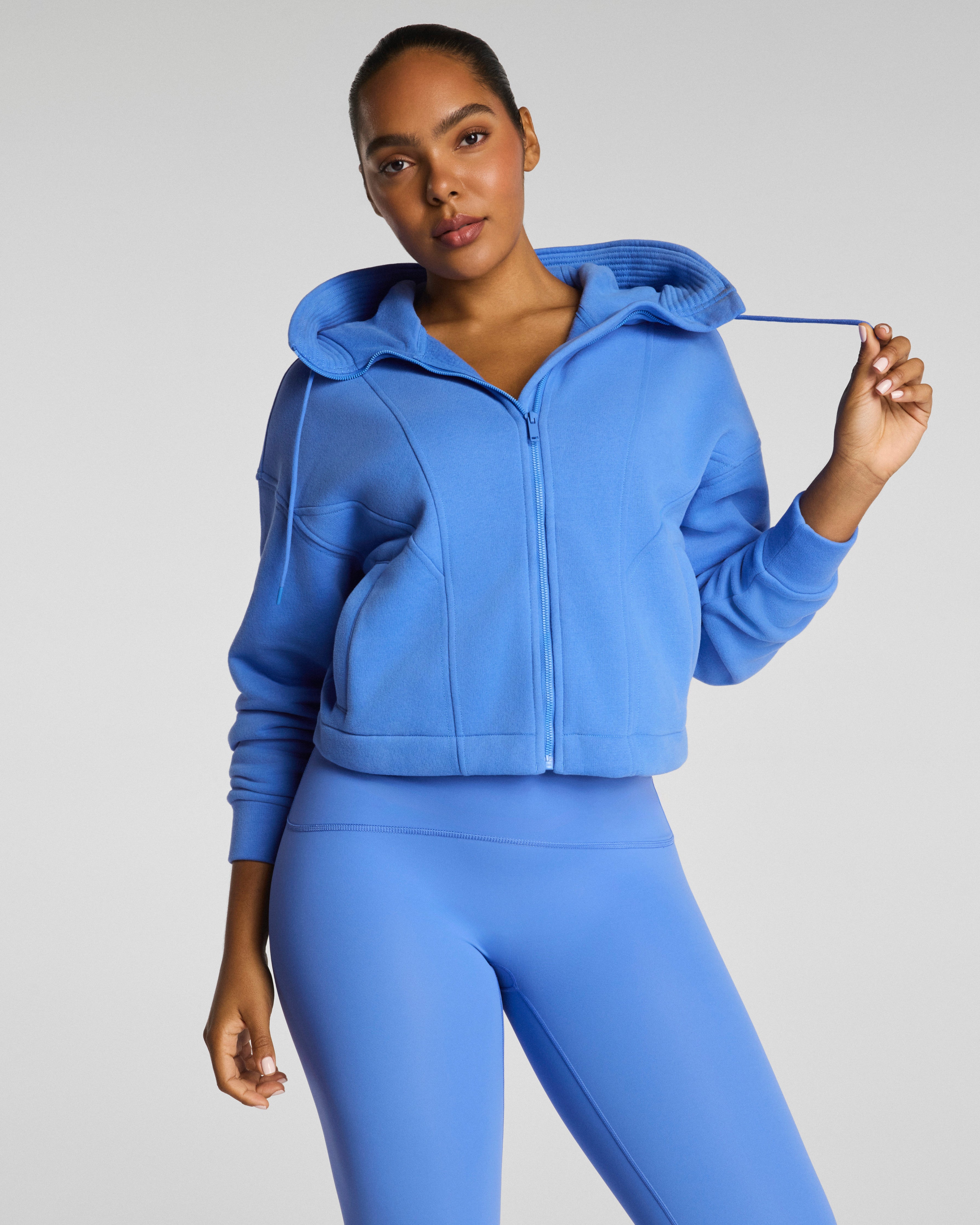 Image of Spanx Women's BoostUp Cotton Fleece Full Zip Hoodie in Aster