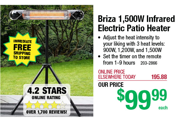 Briza 1,500W Infrared Electric Patio Heater - ONLY $99.99!