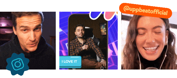A gif showing Uppbeat's different instagram posts and the Instagram handle '@uppbeatofficial'