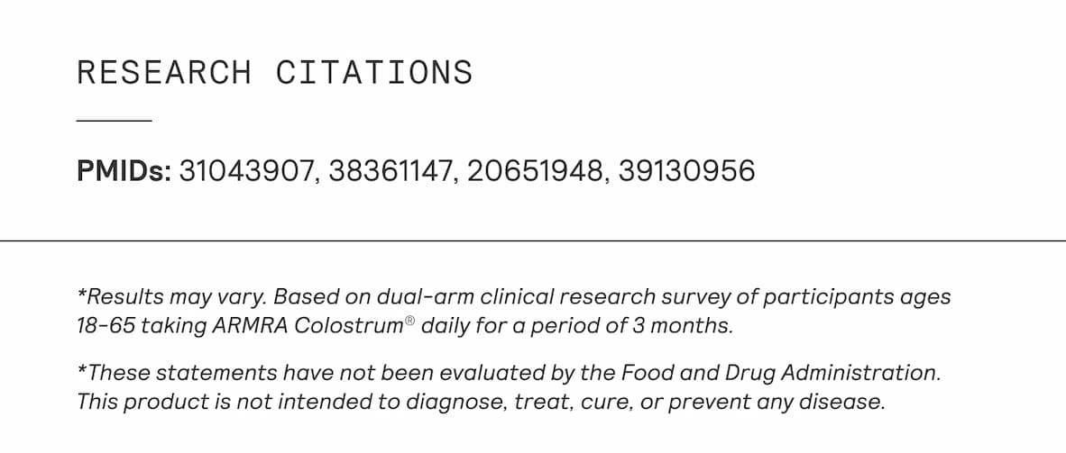 Text showing research citations with PMIDs 31043907, 38361147, 20651948, and 39130956, followed by a clinical study note and standard FDA disclaimer.