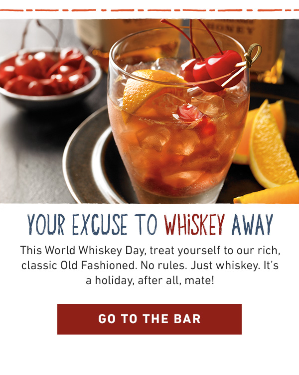 Smoked Cinnamon Pecan Old Fashioned - Your Excuse To Whiskey Away - This World Whiskey Day, treat yourself to our rich, classic Old Fashioned. No rules. Just whiskey. It's a holiday, after all, mate!