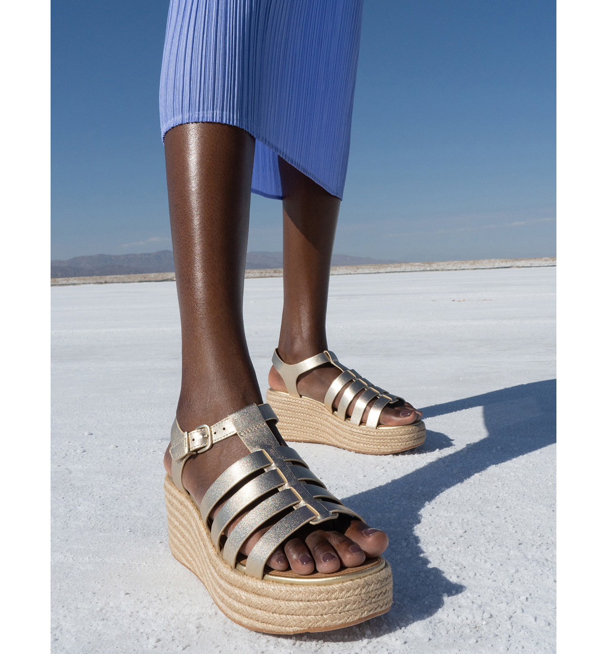 PLATFFORMS Espadrille Metallic-Leather Fisherman Wedge Sandals Image