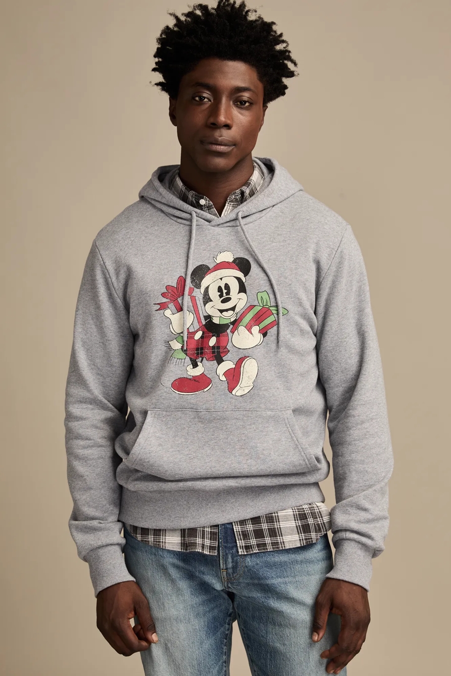 Image of Lucky Brand Mickey Gift Hoodie - Men's Clothing Outerwear Sweatshirts Crewneck Hoodies in Medium Heather Grey