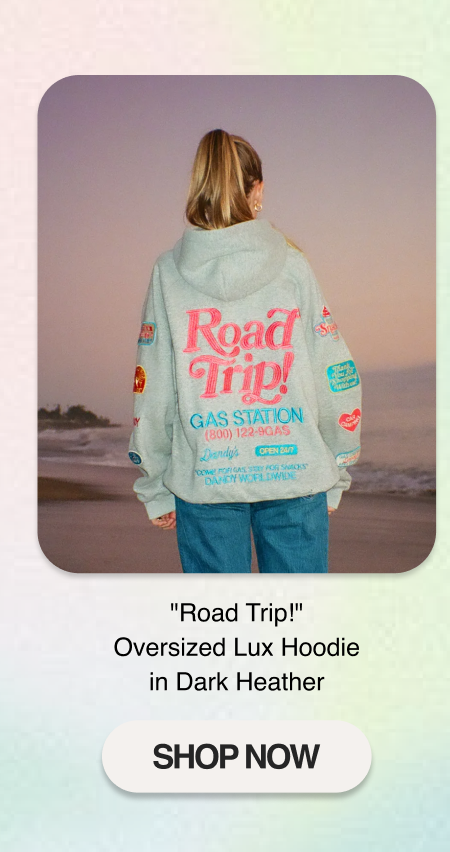 "Road Trip!" Oversized Lux Hoodie in Dark Heather