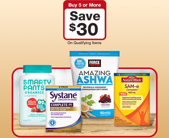 Buy 5 or more, save $30 of qualifting items.