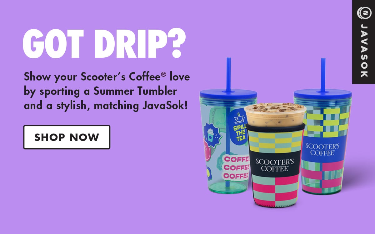 Show your Scooter's Coffee® love by sporting a Summer Tumbler and a stylish, matching JavaSok! Shop Now