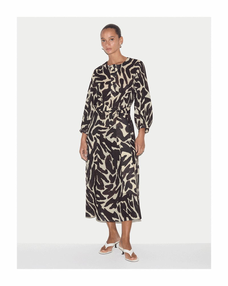 Zebra Cotton Midi Shirt Dress
