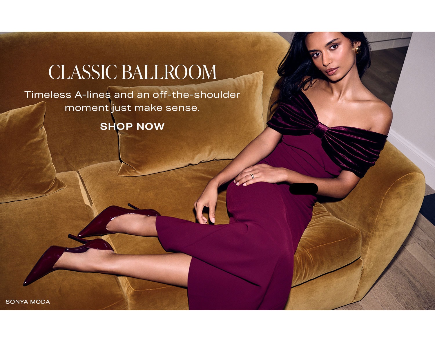 Classic Ballroom. Timeless A-lines and an off-the-shoulder moment just make sense. Shop Now.