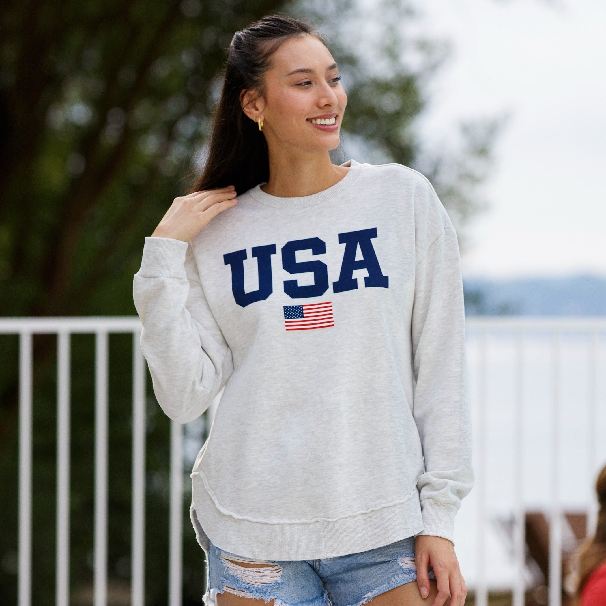 Image of Flag USA Melange Poncho Fleece