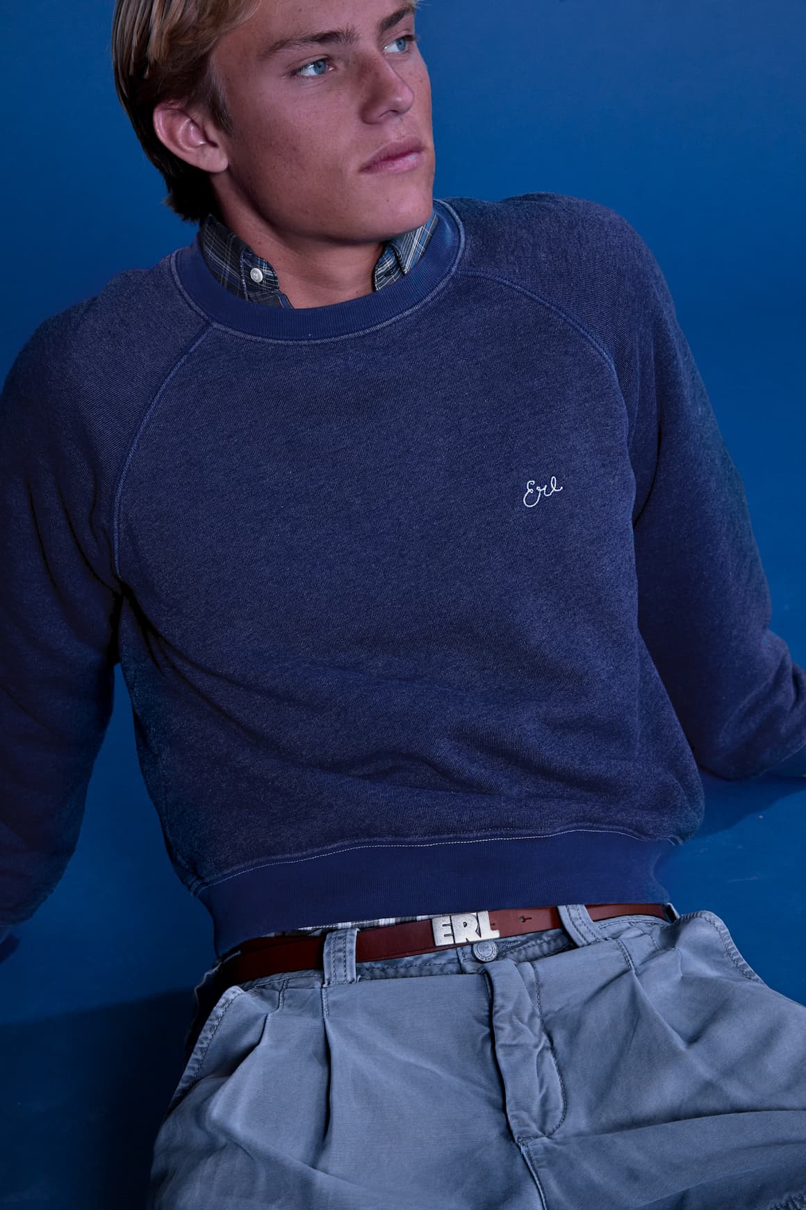 navy raglan crew