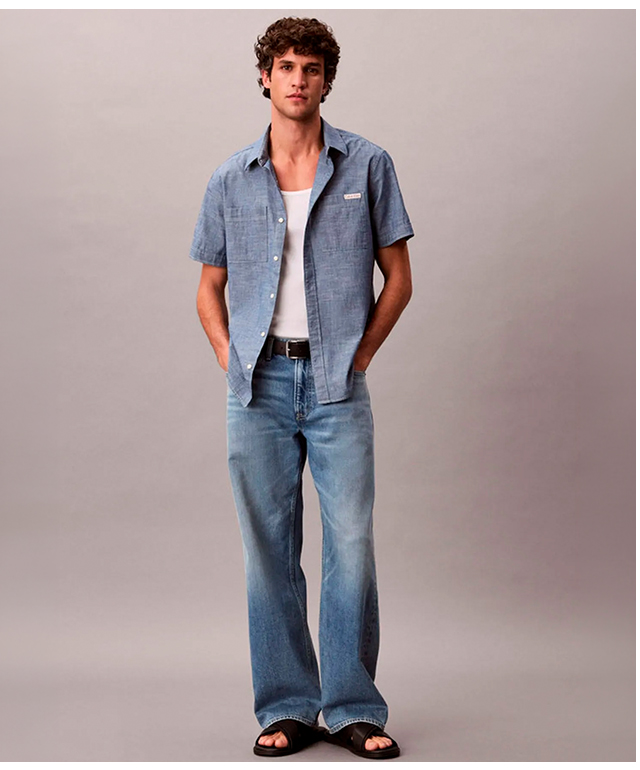 Camisa Calvin Klein Chambray Hombre Azul