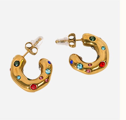 Non Tarnish Chunky Hoop Earrings With Colourful Gems