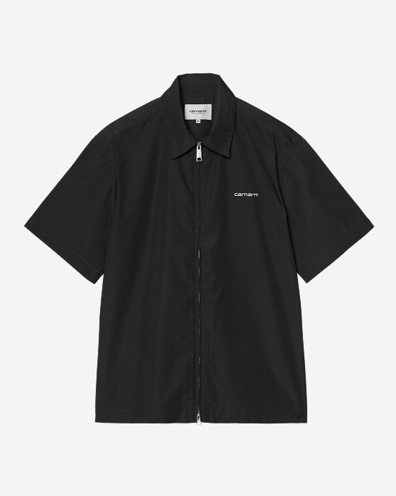 Carhartt WIP Short Sleeve Postal Zip Shirt | Black / Wax
