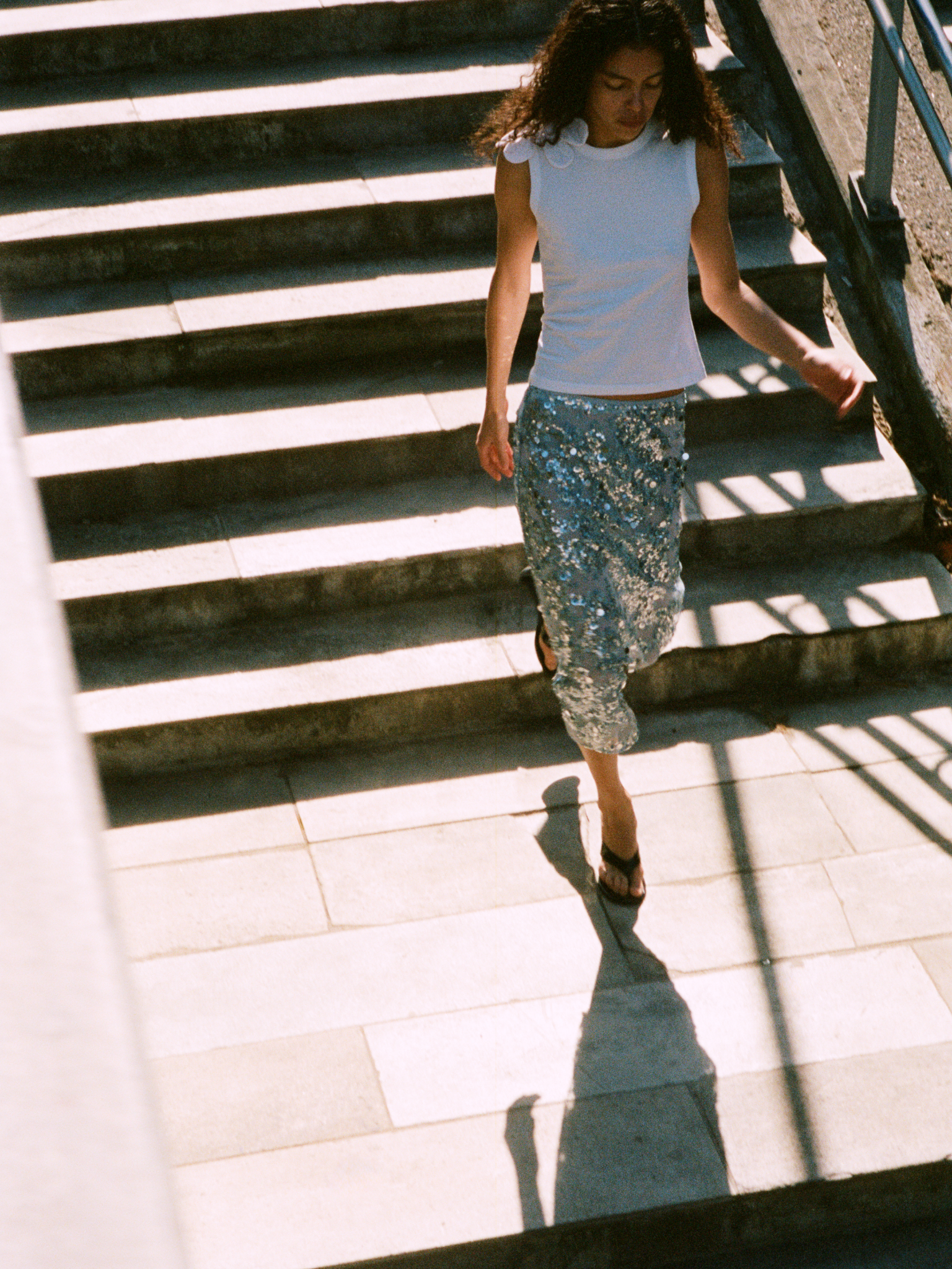 White shirt and sequin skirt