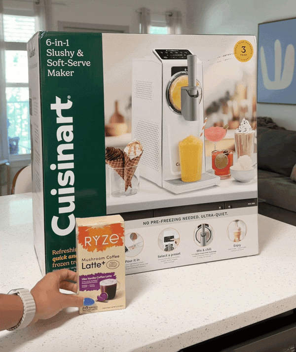 A Prize Package Worth Over $600 ✓ Cuisinart 6-in-1 Slushy & Soft-Serve Maker ✓ RYZE Ube Vanilla, Matcha, and Vanilla Lattes ✓ $200 Target gift card  ENTER NOW