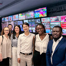 Touring a news control room at New Delhi Television Network (NDTV) in Noida, India. 