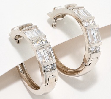 Diamonique Classics Baguette & Round Hoops, Sterling Silver