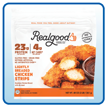 Realgood Foods Lightly Breaded Chicken Strips, 3 lbs