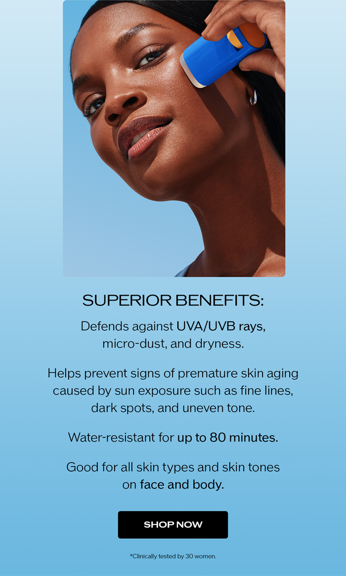  Defends against UVA/UVB rays, micro-dust, and dryness. Helps prevent signs of premature skin aging caused by sun exposure such as fine lines, dark spots, and uneven tone