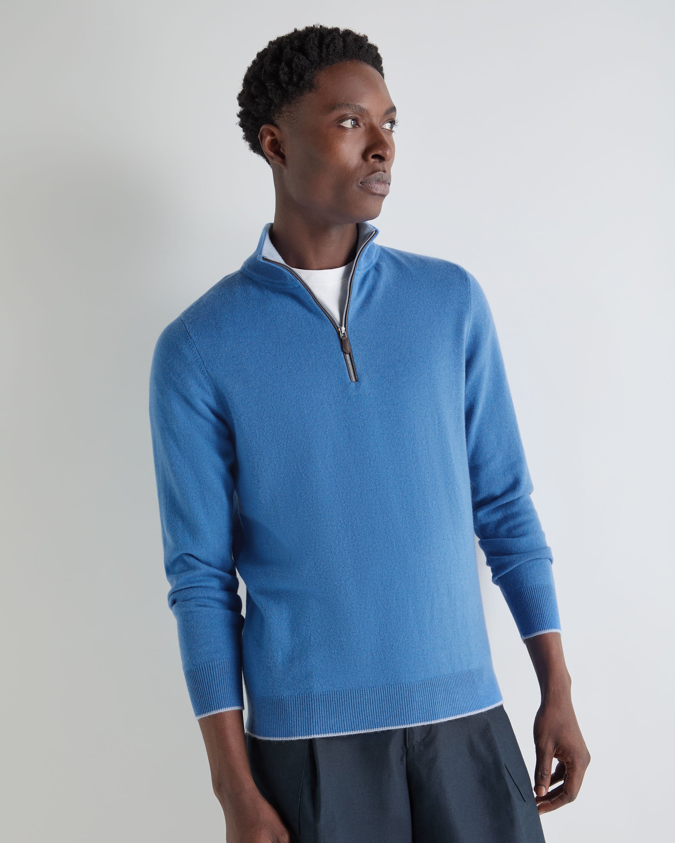 Image of Men's Carnaby Half Zip Cashmere Sweater Sunshine Blue