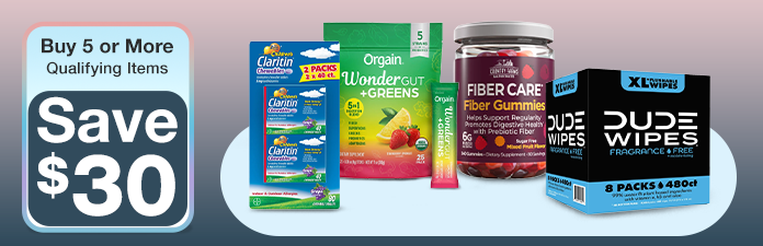 Buy 5 or more qualifying items, save $30