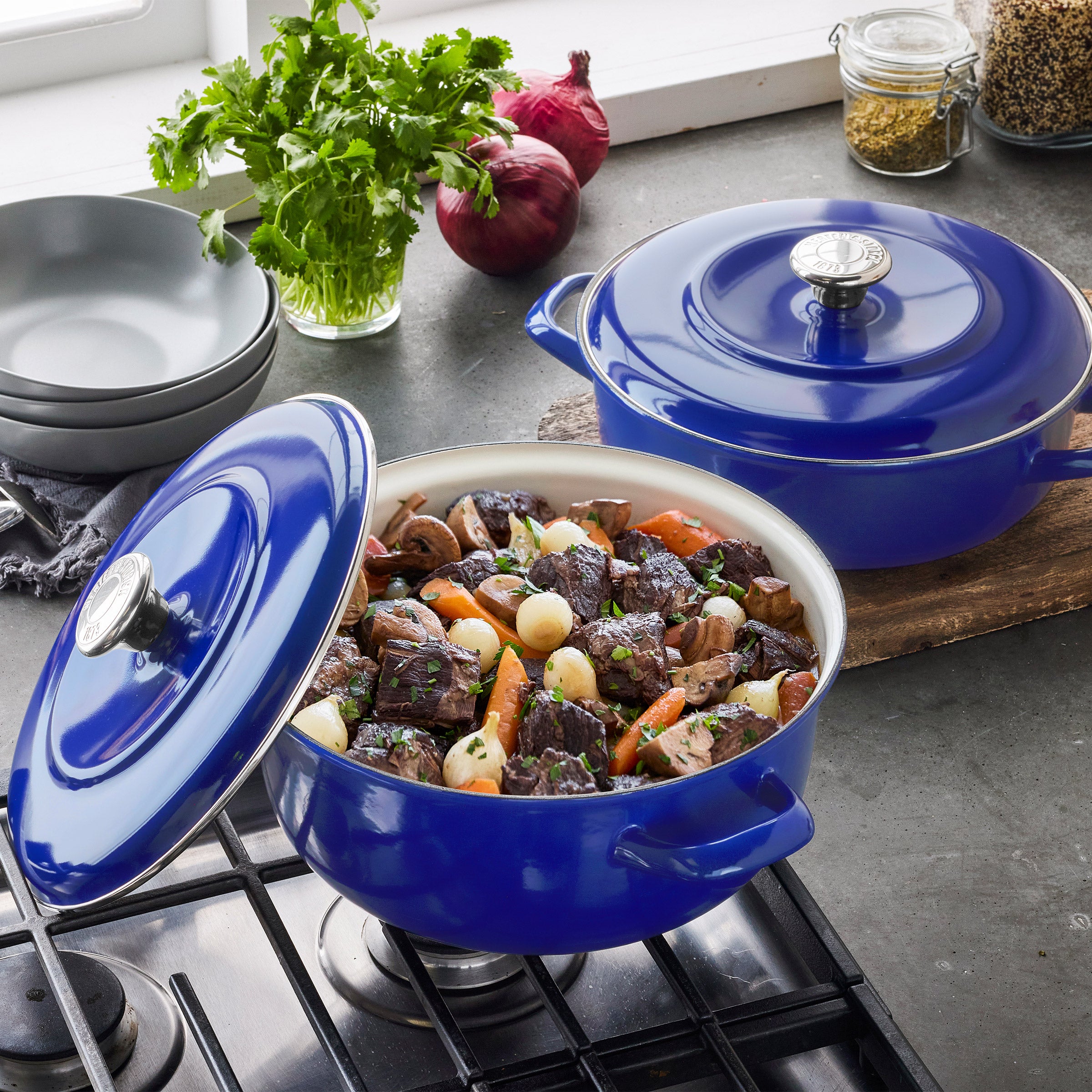 Merten & Storck 5.3-Quart Dutch Oven with Lid, 3.7-Quart Braiser with Lid, 2-Pack