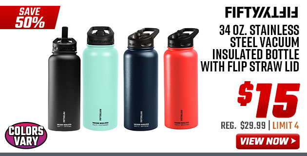 Fifty-Fifty 34 oz. Stainless Steel Vacuum Insulated Bottle with Flip Straw Lid
