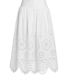 Eyelet Embroidered Cotton Midi Skirt