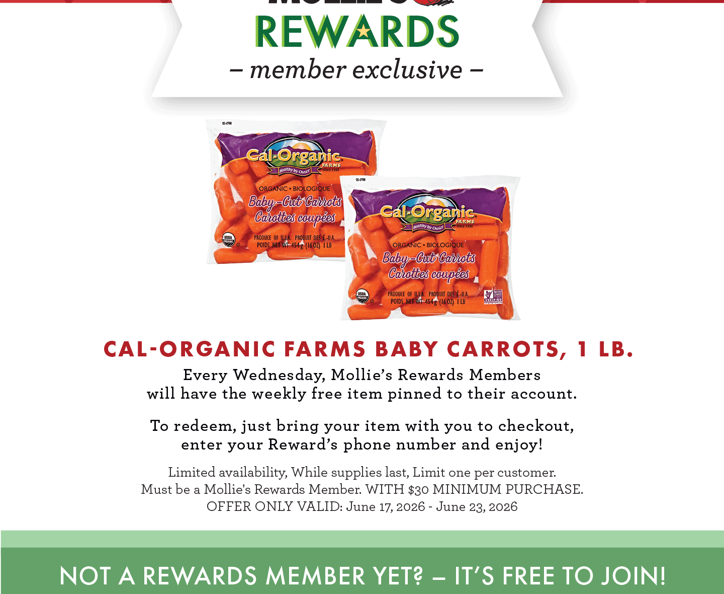 FREE CAL-ORGANIC FARMS BABY CARROTS, 1 LB. W/ $25 MINIMUM PURCHASE!