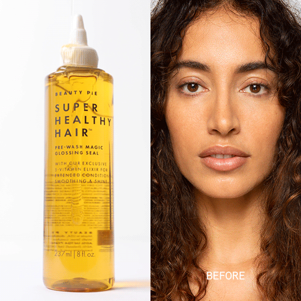 Before and After GIF using Super Healthy Hair Pre Wash Glossing Seal