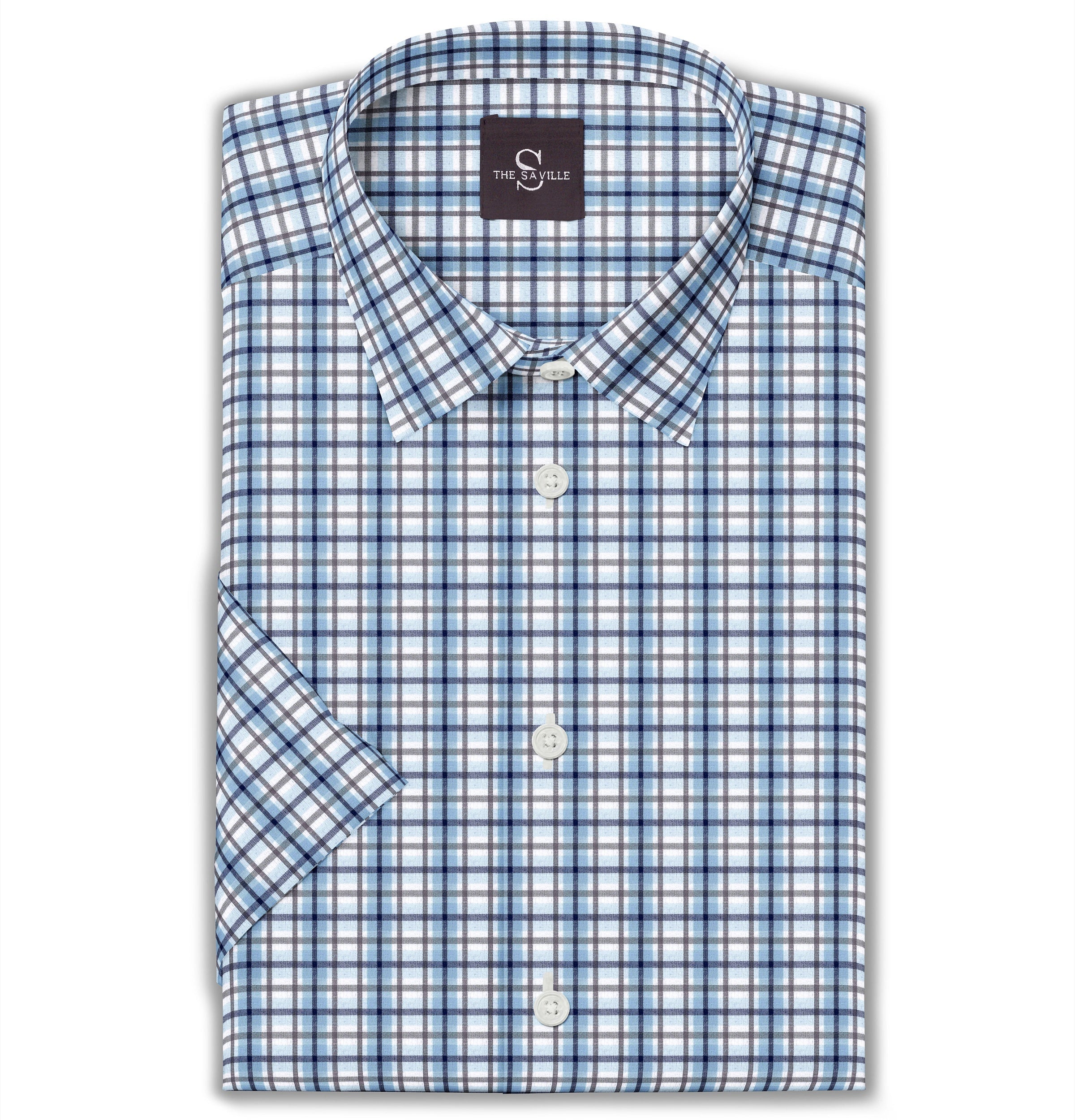 Image of Wrinkle-free - Short Sleeve - Blue and Gray Checks