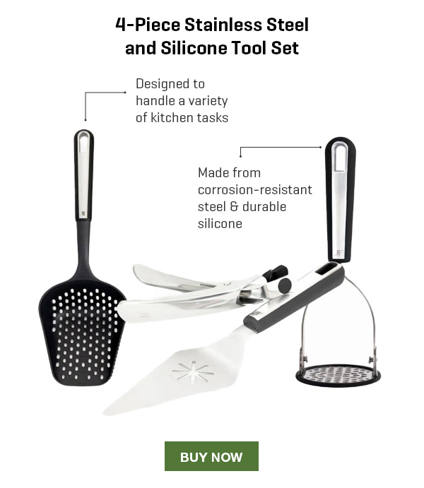 4-Piece Stainless Steel and Silicone Tool Set
