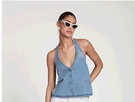 Pearl Fleur Embellished Stretch Denim Vest Top