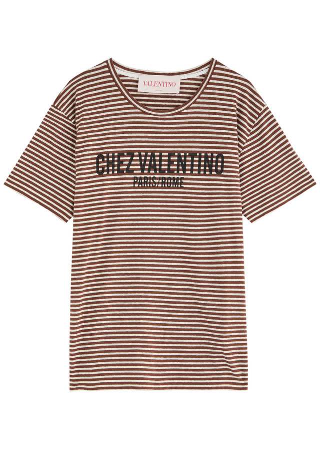 VALENTINO GARAVANI Striped logo-print linen-blend T-shirt