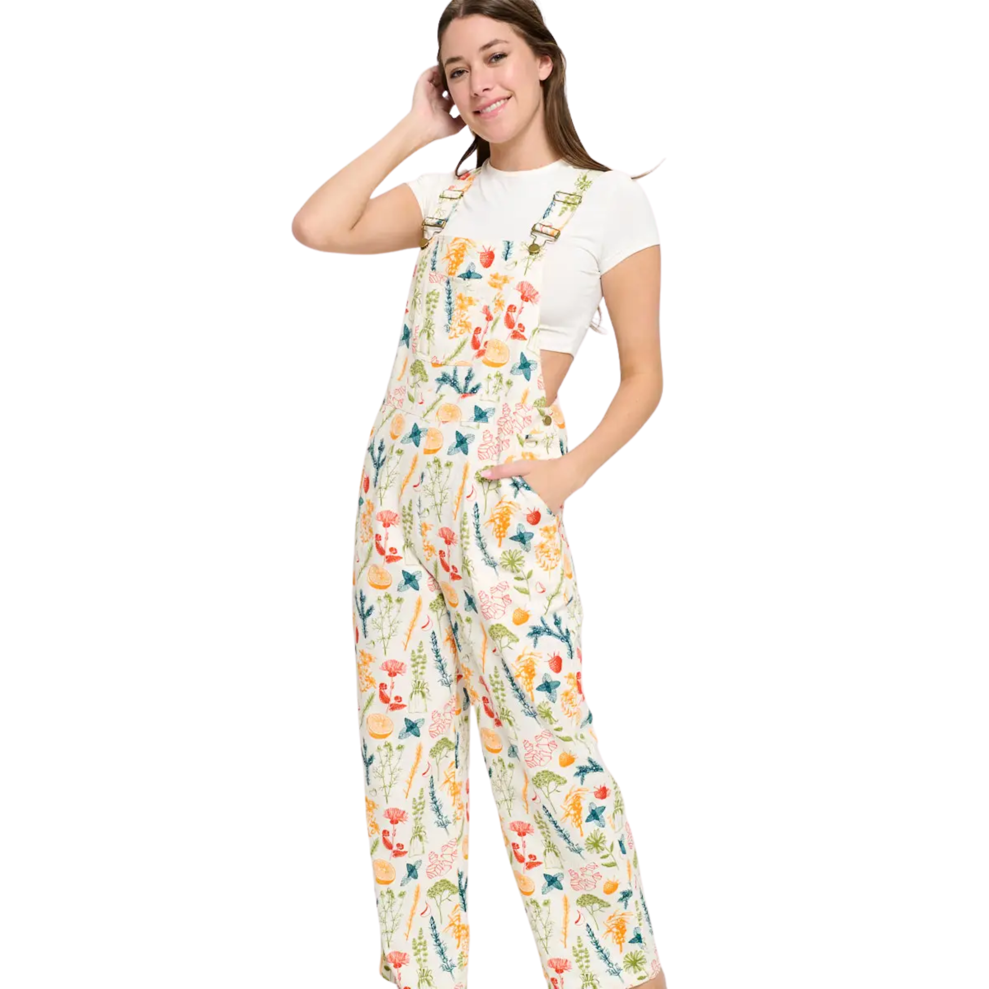 Image of Herbal Citrus Floral Print Overalls