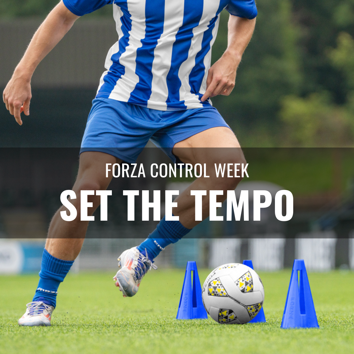 FORZA FINISHING WEEK: Hit the corners. Footballer shooting into corner top bins of a stadium goal.