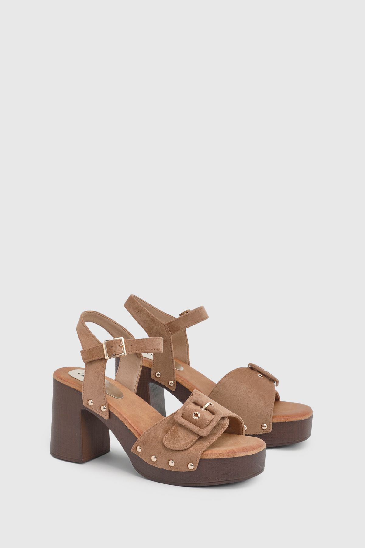 Regina Faux Suede Buckle Detail High Block Heel platform Sandals
